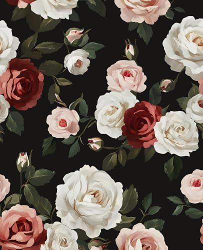 Fvlow Black Floral Wallpaper Peel and Stick 17.4" X 118"