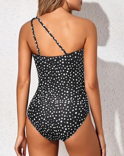 Image of Holipick One Shoulder One Piece Swimsuit for Women Tummy Control Bathing Suits Modest Full Coverage Keyhole Swimwear
