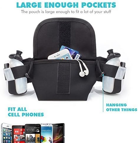 Raytix Hydration Running Belt Adjustable Buckle Fits All Waists with 2 BPA Free Water Bottles + Reflector