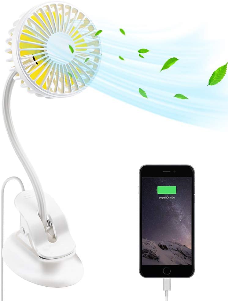 Padom Portable fan， Mini Clip fan， on Stroller Fan, 3 Speeds Settings, Flexible Bendable USB Rechargeable Battery Operated Quiet Desk Fan Ideal for Home, Office, Car, Travel, Camping, Outdoor (WHITE)