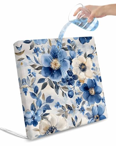 2 Pack Blue Flower Waterproof Cushion Covers with Ties, Outdoor Patio Chaise Lounge Chair Seat Cushion Slip Covers Replacement(Only Cover) Retro Modern Graffiti Art Paint Botanicals 20