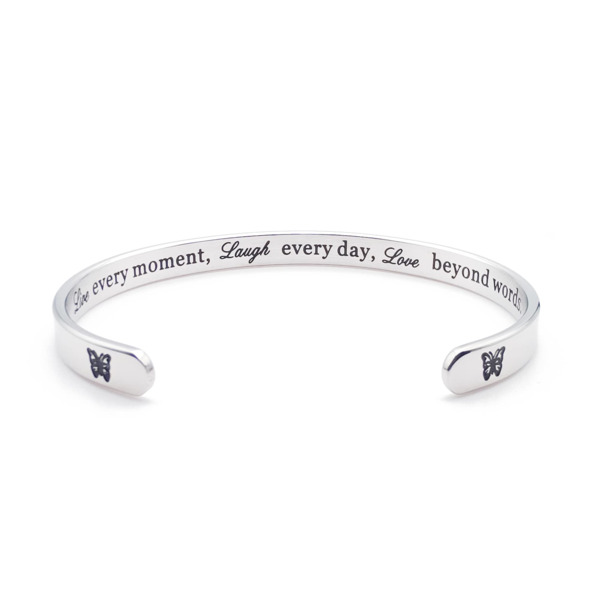 SevydexInspirational Bracelets for Women Personalized Jewelry Gifts for Her Stainless Steel Engraved Friendship Cuff Bangles for Mom Best Friend Adjustable Bracelet