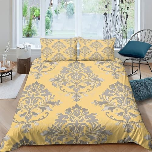 Housse de couette damas vintage en microfibre chic 135x200