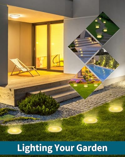 Bowfar Solar Lights Outdoor Garden, 12 LEDs Solar Ground Lights IP65 Waterproof Warm White Decking Lights - Image 2