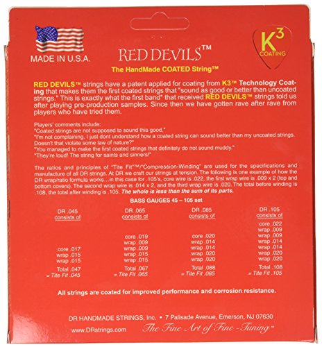DR String RDB-45 Red Devils Jeu de cordes pour guitare basse - Les Beatles, Paul McCartney, John Lennon, RIngo Starr, George Harrison DR String RDB-45 Red Devils Jeu de cordes pour guitare basse – Image 3