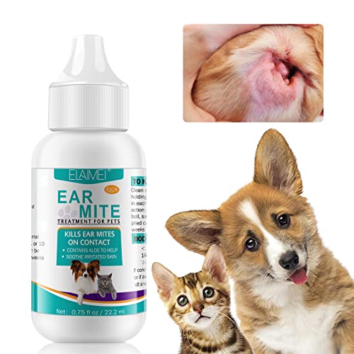 NBTREKTIE Ear Mites Treatment for Dogs & Cats - Cat Ear Mite Treatment with Aloe Vera, Kills on Contact & Soothes Itching, Vet-Recommended Formula for Pets Ear Cleaning, Fast-Acting 0.75oz Bottle