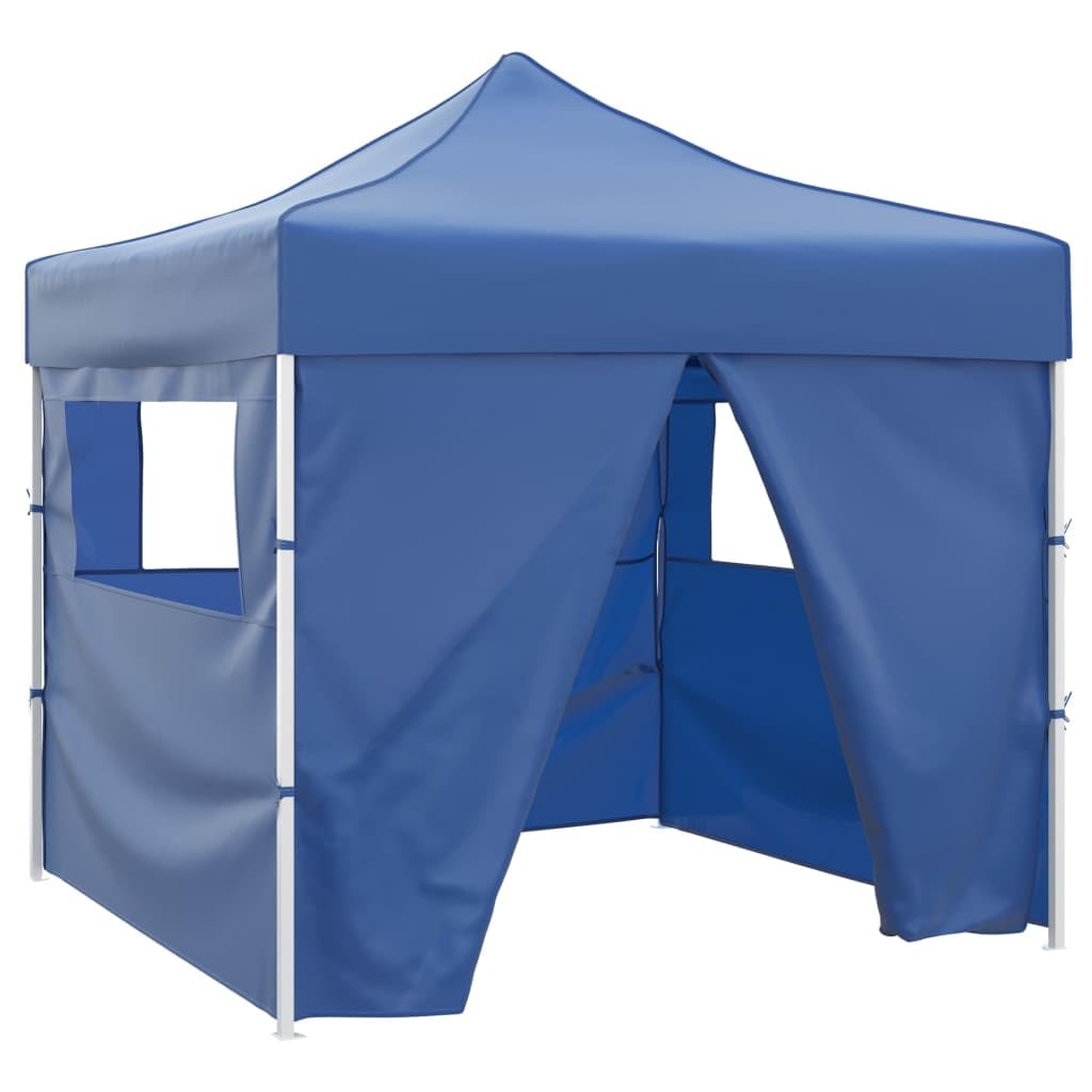 Tente pliante bleue de 3 x 3 m avec 4 parois latérales, imperméable, résistante aux intempéries, pliable, stable, comme protection solaire pour jardin, terrasse, extérieur, festival