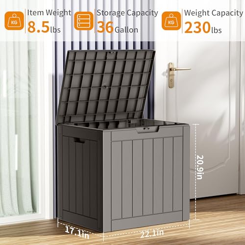 Image of 36 Gallon Outdoor Deck Box,Storage Lockable Waterproof Patio Furniture,Garden Tools,Cushions,Pool Accessories Outside Storage Resin Box(Grey)