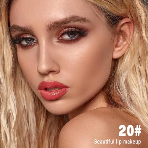 Image of evpct Coral Nude Pink Shiny Longwear No-Budge Liquid Lip Color Lipstick Makeup, Highly Pigmented Color Instant Shine, Waterproof Long Lasting Lipstick Women Lip Stain Gloss with Lip Liner Brush, 20#