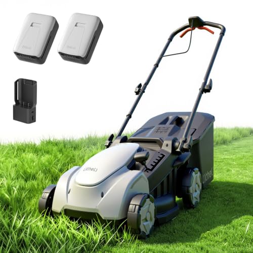 Image of Litheli Cordless Lawn Mower 14 Inch, Brushless Battery Powered Push Mower with 2x5Ah Batteries, 5-Position Height Adjustment, 9-Gallon Bag, Lightweight Grass Cutter for Garden Yard Farm