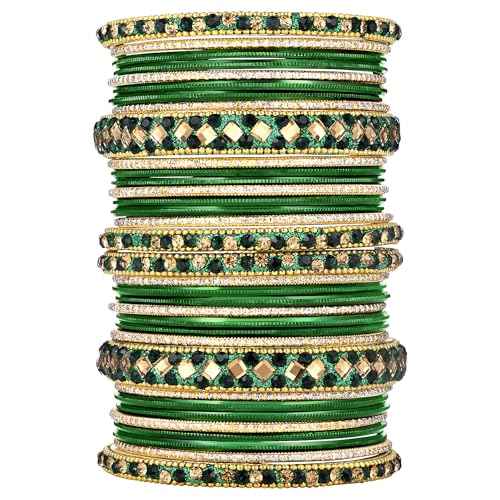 Image of Peora Stone Studded Chuda Metal Bangles Set Gift for Women