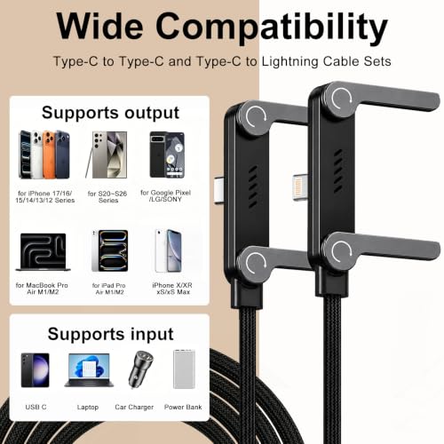 2 Pack USB C to C/Lightning Invisible Holder Charger Cable, 240W 90° Right Angle Fast Charging Cable & Phone Holder 2-in-1, Sideways Flat Phone Charger with Stand for iPhone 17/16/15/14/13/Android - Image 3