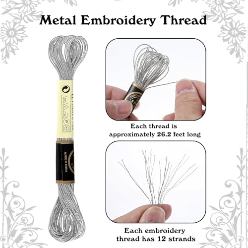 Image of 6 Pcs Silver Embroidery Floss Friendship Bracelet String Embroidery Thread Metallic Silver Embroidery Floss String Glitter Embroidery Thread Cross Stitch Thread for Hand Embroidery String Art