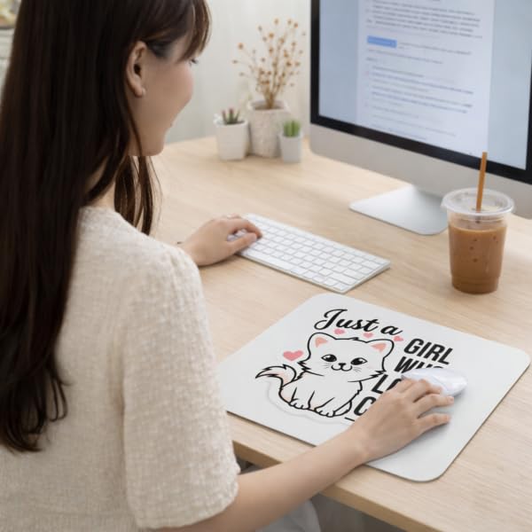 Image of SHERISH Cute Cat Mouse Pad for Laptop & PC - 19x23 cm Black Desk Mat | Smooth Cloth Surface, Non-Slip Rubber Base, Waterproof & Durable Gaming Mousepad for Office & Home (Just a Girl)