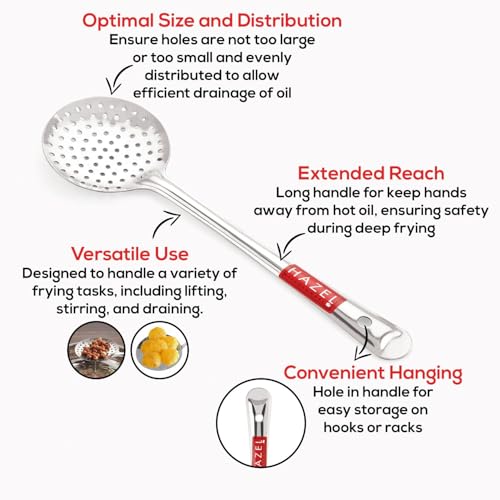 Image of HAZEL Stainless Steel Puri Frying Strainer Jhara Versatile Deep Fry Chhalni with Handle for Kitchen