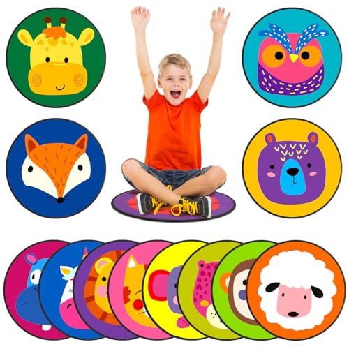 Nuanchu 12 Pcs Kids Carpet Circle Seats for Classroom 16 Inch Animal Themed Print Circle Time Mats Polyester Classroom Floor Rug for Preschool Indoor Outdoor Group Activities & Home Play
