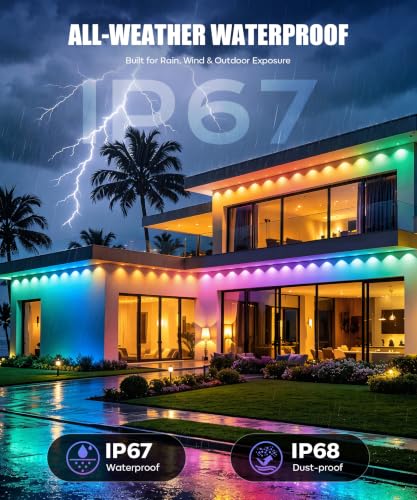 POOFZY Permanent Outdoor Lights 100FT, RGBIC Smart Outdoor Lights for House, App & Voice Control, Waterproof Outdoor Eave Lights for Christmas Holiday Patio Yard Decor — view 6