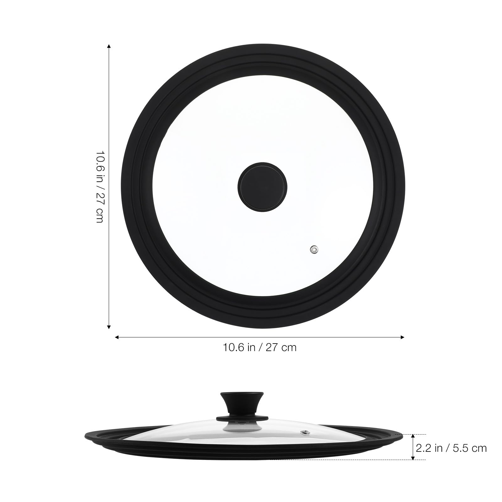 OUNONA Coperchio Nero in Vetro Temperato per Pentola e Padella in Silicone Rotondo, Facile da Pulire, Adatto per Pentole da 22-26 Cm