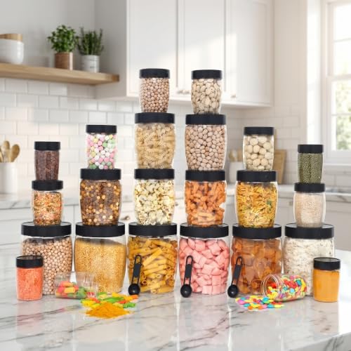 Image of PLASTIC 24-Piece Premium Airtight Kitchen Storage Container Set with Spoons - Transparent Modular Jars (250ml, 350ml, 650ml, 1200ml) for Masala, Pulses & Dry Fruits (Pack Of 24)