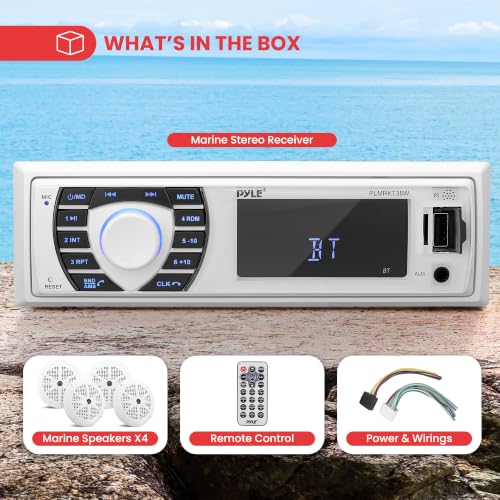 Image of Pyle Marine Radio | Single DIN Radio, Boat Stereo, Bluetooth, 4 Speakers