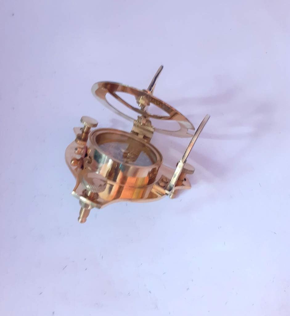 Solid Brass & Glass Made Shinny Sundial Compass 2.05 inch Approx. Colors Golden