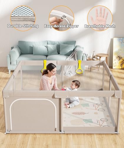 Image of Mloong Baby Playpen with Mat, 59x71 in Extra Large Playpen for Babies and Toddlers, Indoor & Outdoor Activity Center, Safety Baby Fence with Door, Play Pen, Play Yards
