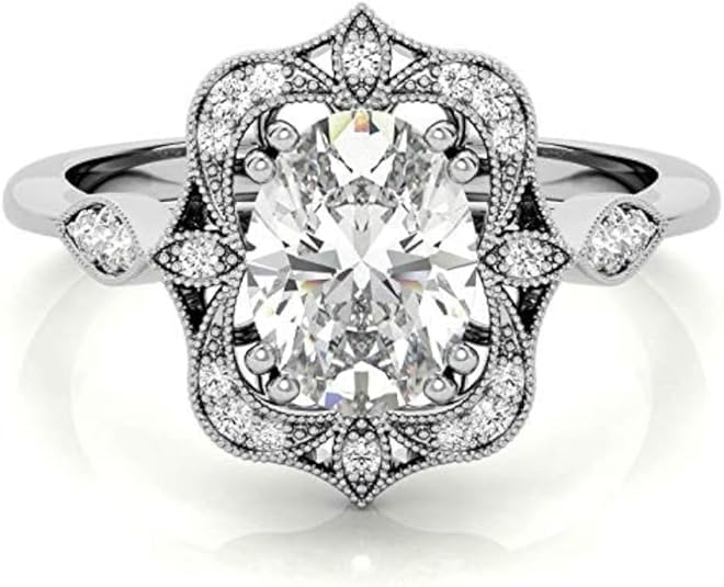 2-4 CT Moissanite Engagement Ring for Women, Antique Vintage Halo Bridal Ring, 925 Sterling Silver or 10K/14K/18K Solid Gold, Wedding, Anniversary & Promise Gift for Her