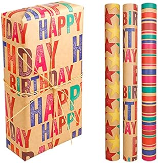 HBell Gift Wrapping Paper Roll, Kraft Birthday Wrapping Paper roll,6 Sheets 44cm x 1 Meter Gift Wrap with Jute String for Birthday Holiday Party Christmas and All Festival Occasions(one roll 6 sheets)