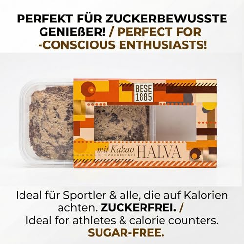 Zuckerfreie Tahin-Halva mit Dattel-Extrakt, Köstliche Halva aus der Türkei 227 g – 60% Sesampaste – Glutenfrei – Ohne Glukosesirup, Palmöl & künstliche Süßstoffe – Halwa (Kakao)