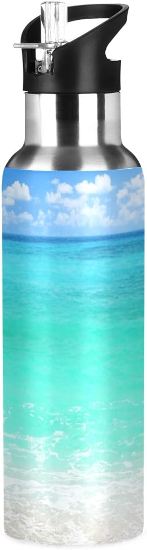 MNSRUU Beach And Palm Tree Water Bottle Insulated for Girls Boys, Stainless Steel Water Bottle with Straw, 20oz