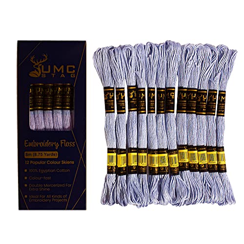 Image of 12 Pieces 129 /3325 Premium Embroidery Thread Egyptian Cotton Skeins Cross Stitch Floss Oeko TEX Stranded Baby Blue 129