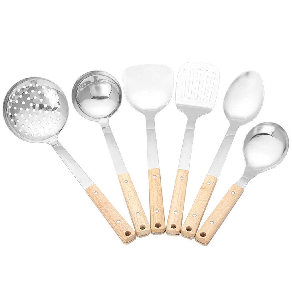 IUokLU Cooking Tools Cookware Cooking Stainless steel kitchenware set solid wood handle spatula frying shovel spoon kitchen tool cooking cookware sets