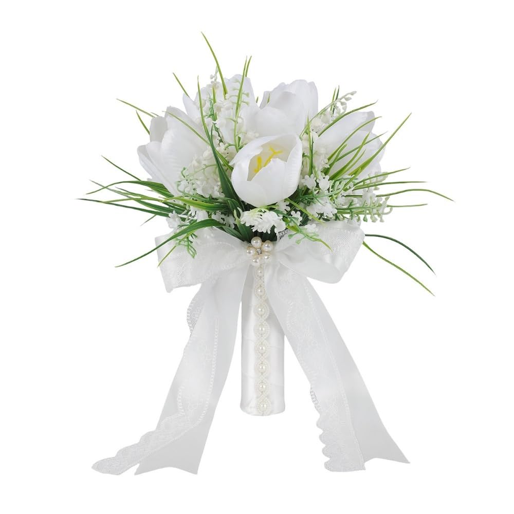 Huffa White Artificial Tulip Bouquet For Outdoor Weddings - Bride's Floral Arrangement