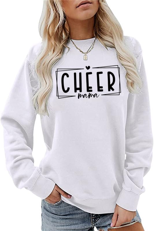 Women's Sweatshirt Cheer Mama Long Sleeve Crew Neck Pullover Cheerleader Cheerleading Mom Life Casual Tee Top Shirts