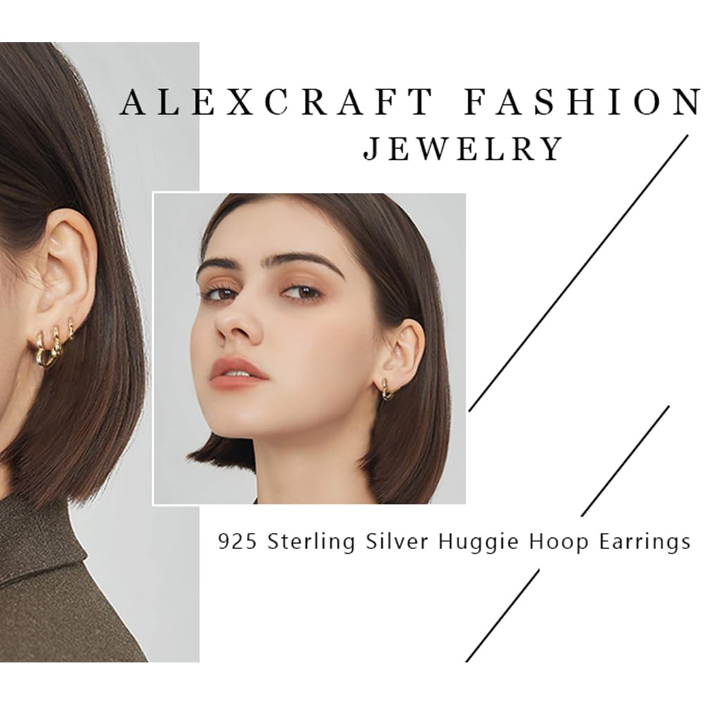 ALEXCRAFT Orecchini Donna Argento 925 a Cerchio Oro Placcato 14K/ Oro Bianco Cerchietti Piccoli con Confezione