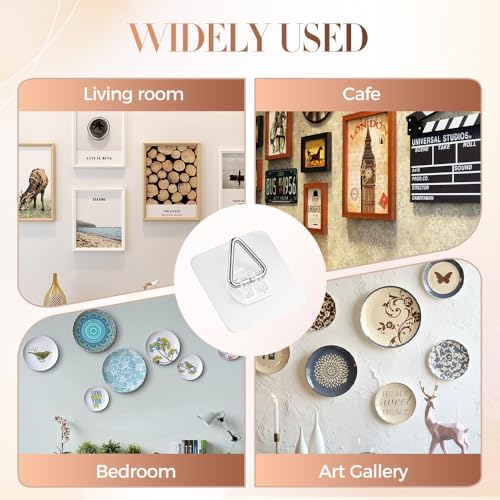 Image of Drill Free Adhesive Hooks,Upgraded Picture Hangers Without Nails,Adhesive Wall Mount Screw Hooks for Hanging,Nail Free Wall Hangers for Kitchen, Bathroom (Triangle /40PCS, Triangle Hook)
