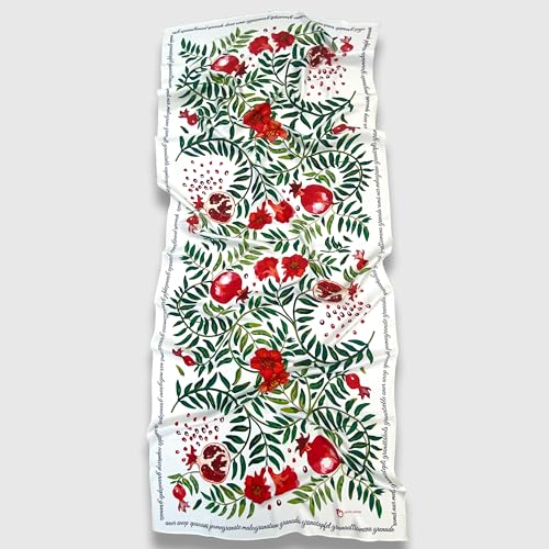 100% Silk Scarf with Pomegranate and Floral Garden Print Lightweight Summer Shawl Wrap for Women2