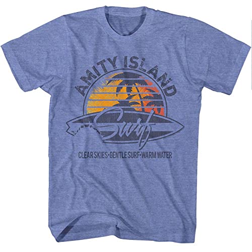 American Classics Jaws Amity Island Clear Skies Gentle Surf Vintage Style Adult Short Sleeve Graphic T-Shirt - Blue Medium
