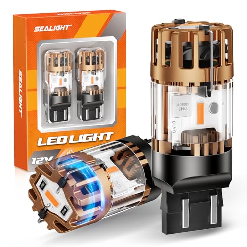 Image of SEALIGHT 7443 7440 LED Bulb Amber, 2025 Canbus 7444na Front /Rear Turn Signal Bulb with Built In Resistor Anti Hyper Flash 7440a W21W 7441 WY21W T20, 1860-SMD Chips, CK & Standard Socket (Pack of 2)