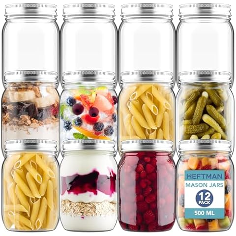 HEFTMAN 500ml Airtight Mason Jars Set Cover
