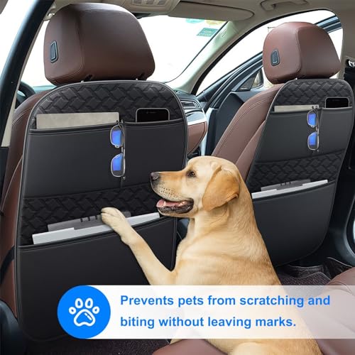 Image of Back Seat Protector 2 Pack Fit for Subaru Outback Car Kick Mats for Kids Upgraded Version with Storage Organizer Waterproof Dirt Proof Faux Leather Auto Accessories (Black)