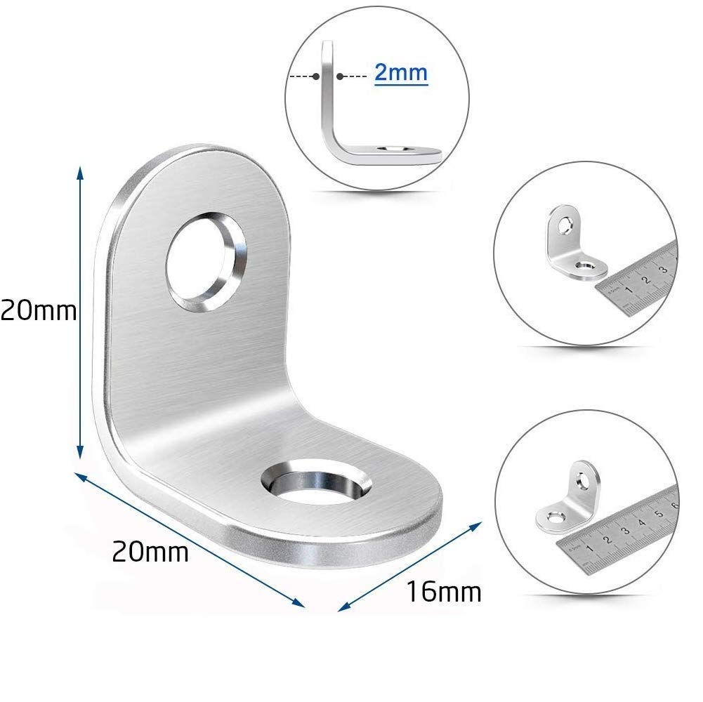 Staffe Angolari Acciaio Inox 20 Pezzi - 20x20mm, 90 Gradi, Con Viti, Per Mensole, Tavoli, Sedie - Foto 9