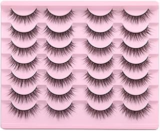 Wispy Lashes 12mm False Eyelashes Natural Look Short Fluffy Faux Mink Eyelashes Wispies Ripple Strip Lashes Pack, 14 Pairs