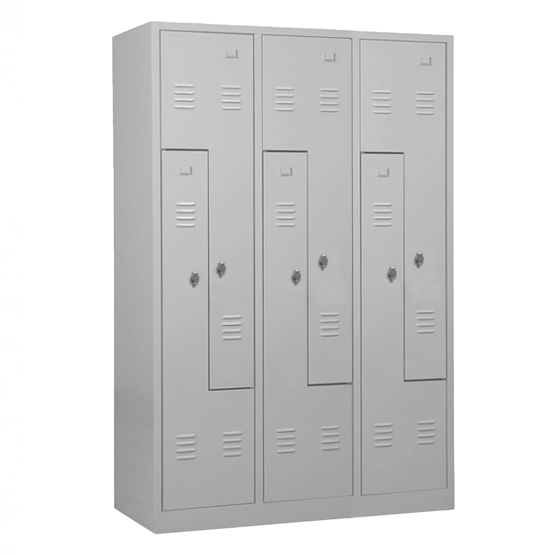 Schrank & Stuhl Spind – Metallspind in Z-Form 3 x 2 Abteilen 180 x 120 x 50 cm, Spindschrank mit Drehriegelvorrichtungen, Lieferung komplett montiert, Grau