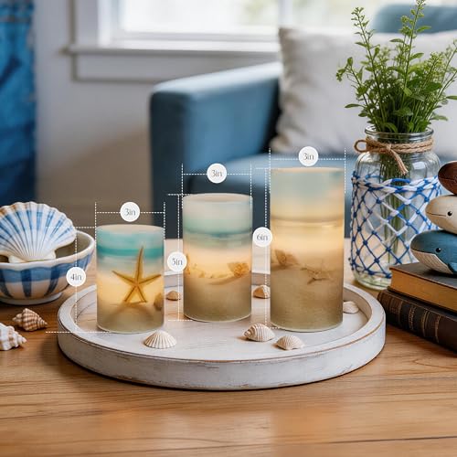 Image of Beach Coastal Ocean Decor Seashell & Starfish Battery Flameless LED Candles
