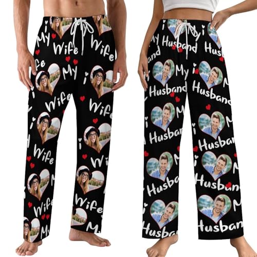 Personalized Couples Matching Pajamas Shorts, Custom Photo Face Shorts Pj Sleep Bottoms Set for Couples Valentine's Day Gifts