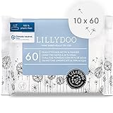LILLYDOO Baby Feuchttücher mit 99% Wasser, 10 x 60 Stück (600 Feuchttücher), 100% biologisch abbaubares Tuch, ohne Parfüme & mild wie Watte und Wasser