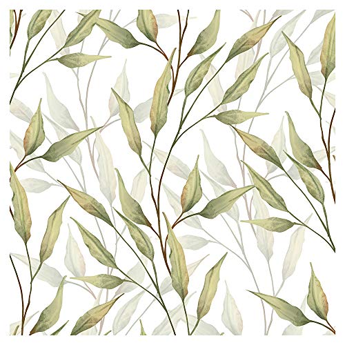 murando Papel Pintado Impermeable Hojas 10m Fotomurales tejido no tejido rollo Decoración de Pared decorativos Murales XXL moderna de Diseno Fotográfico Zweig Blanco Verde b-B-0563-j-a