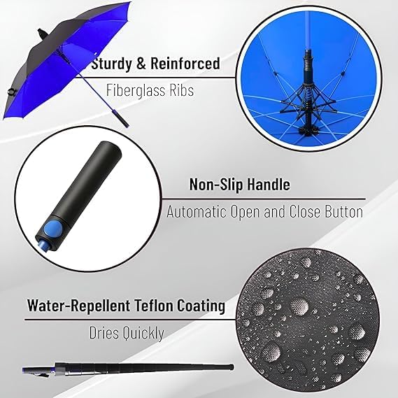 Image of RM 54 Inch Big Size Umbrella (Blue) with Waterproof Jacket, UV 50+ Protective Coating, and Fiberglass Shaft - Quick Drying Fabric - Perfect Big Umbrella for Rain, Wind and Sun (Blue)