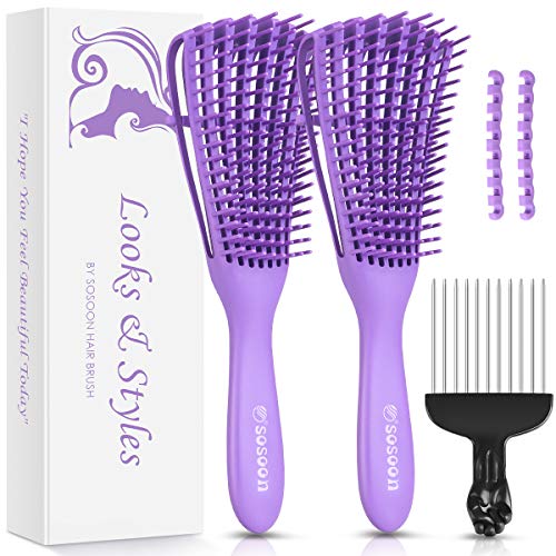 2 Pack Detangling Brush, Sosoon Detangle Hair Brush for Hair Textured 3a to 4c Kinky Wavy/Curly/Coily/Wet/Dry/Oil/Thick/Long/Short Hair